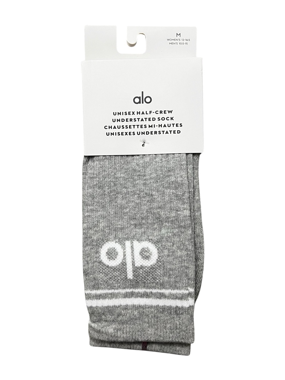 Alo Yoga Unisex Half Crew Understated Socks M Gray Ribbed Athleisure Casual